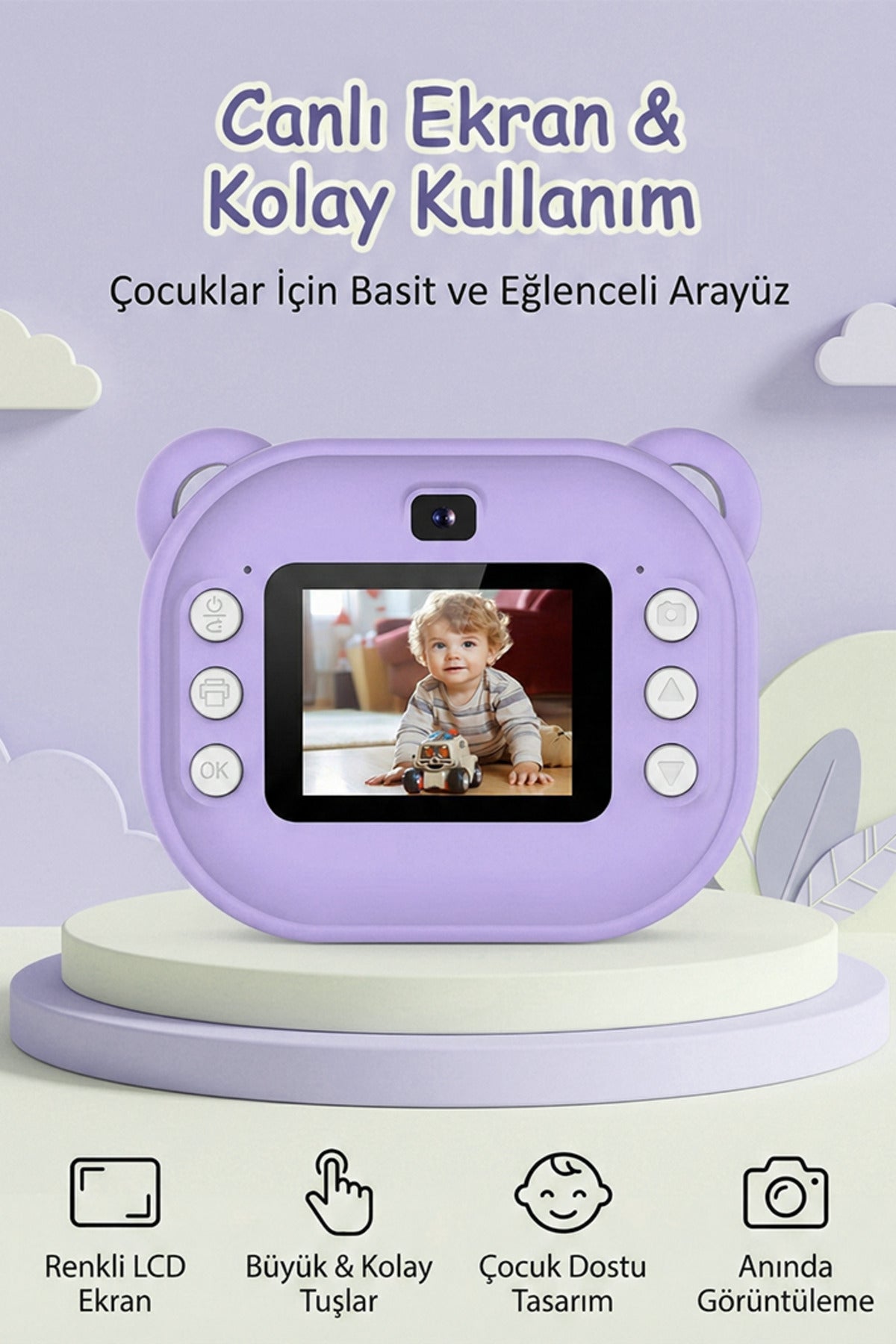 Anında Baskılı Çocuk Kamerası HD Ekranlı Termal Etiket ve Fotoğraf Baskı