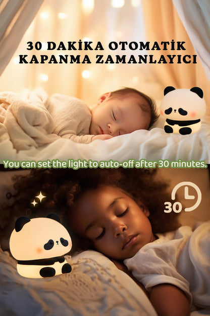 RGB Işıklı Dokunmatik Panda Gece Lambası Silikon Yumuşak Malzeme, Renk Değiştiren Çocuk Gece Lambası