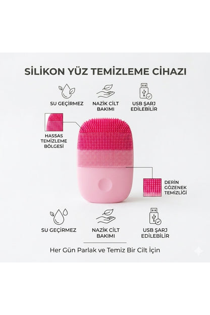Şarjlı Silikon Yüz Temizleme Cihazı - Titreşimli Gözenek Arındırıcı ve Yüz Masaj Aleti - Su Geçirmez Hassas Cilt Bakım Fırçası