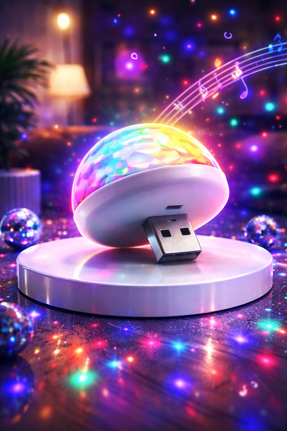 USB Mini Disko Topu RGB 7 Renk Ses Duyarlı Araç İçi LED Parti Işığı