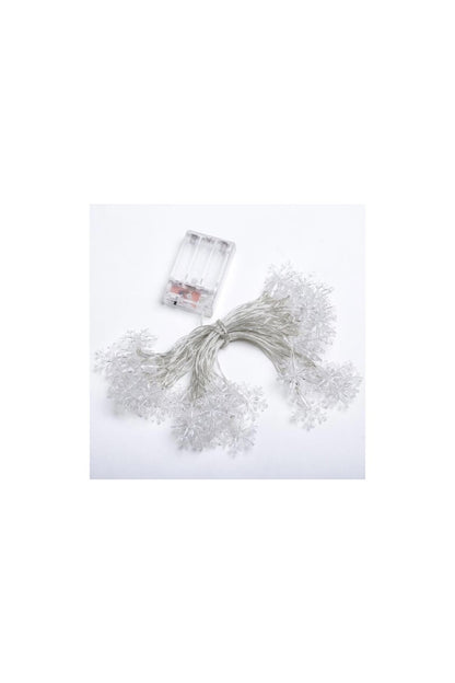 Dekoratif Kar Tanesi Şekilli Günışığı Renkli 30 LED Yılbaşı Pilli LED Işık Aydınlatma 8 Kademeli