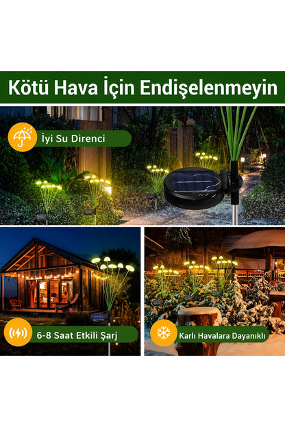 Güneş Enerjili Solar Mantar Lamba 2 Adet - Dekoratif Bahçe Balkon Aydınlatma Seti Günışığı Su Geçirmez Armatür