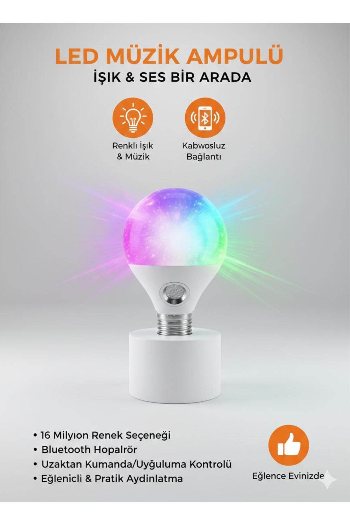 Bluetooth Hoparlörlü LED Ampul – Renkli Işık ve Müzik Bir Arada