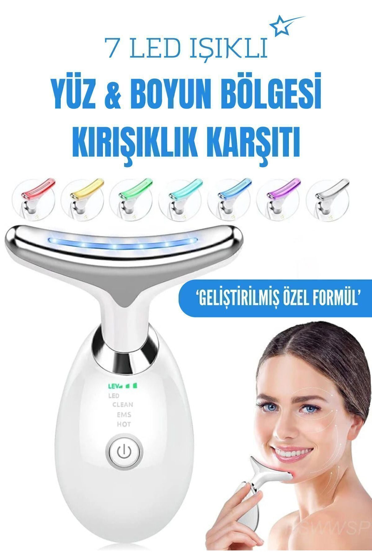 Kırışıklık Karşıtı Güzellik Cihazı Sıcak Kompres Işık Terapisi Ems Yüz Masajı Boyun Kaldırma