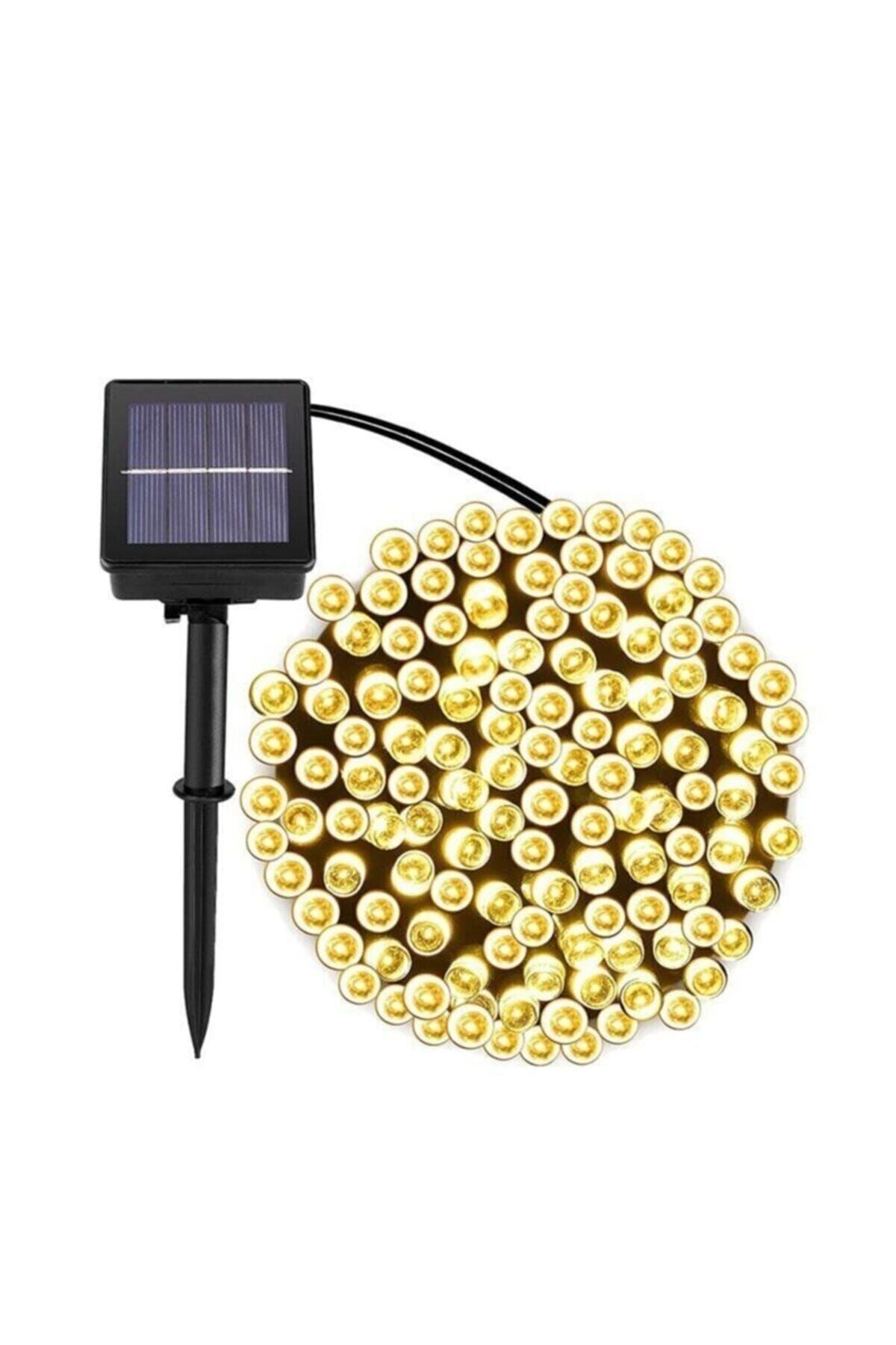 Solar 100 Ledli 12 Metre Gün Işığı Bahçe Aydınlatma Dekorasyon Güneş Enerjili Led Sarı Işık