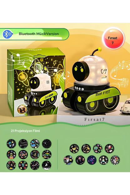 ÇOCUKLAR İÇİN EĞİTİCİ VE EĞLENCELİ ROBOT TEMALİ PROJEKTÖR GECE LAMBASI 12 FİLMLİ
