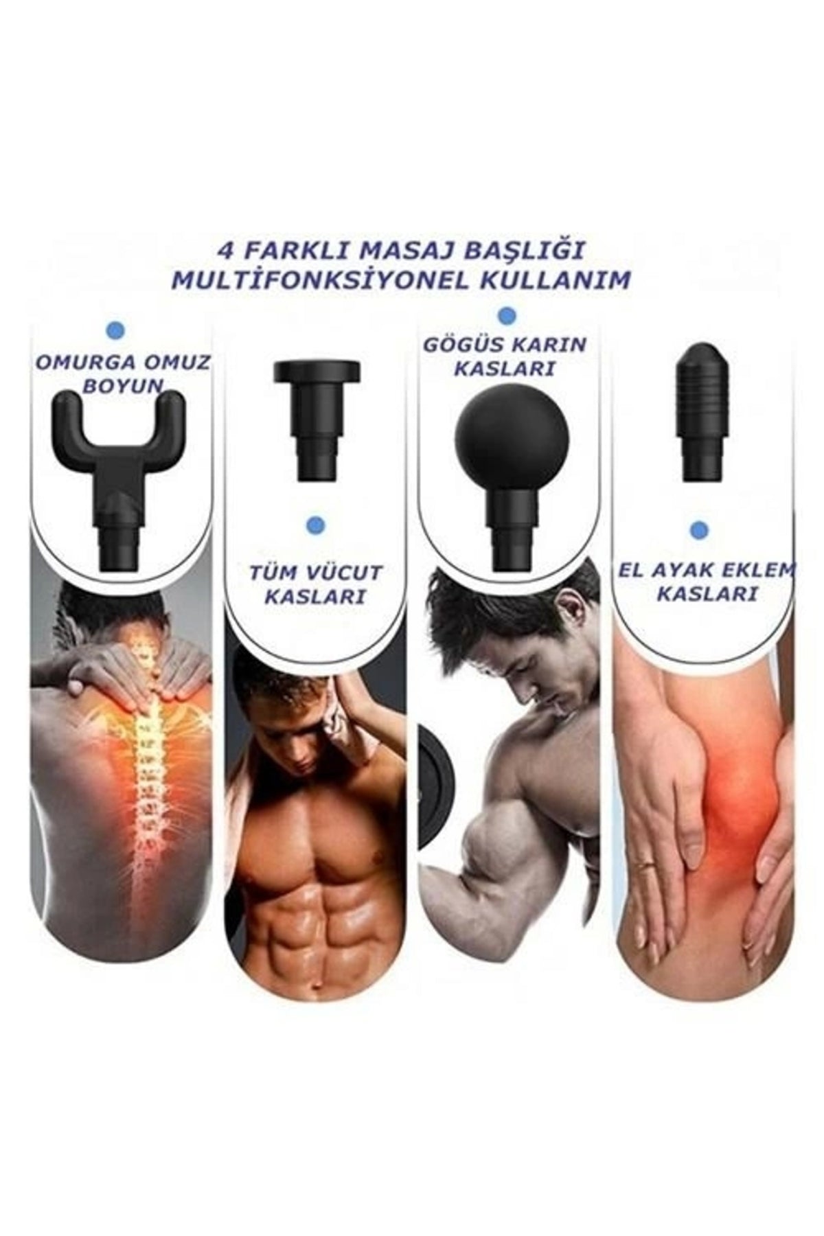 Darbeli Titreşimli Tabanca Masaj Aleti 4 Başlıklı Şarjlı Cihazı Lisinya )