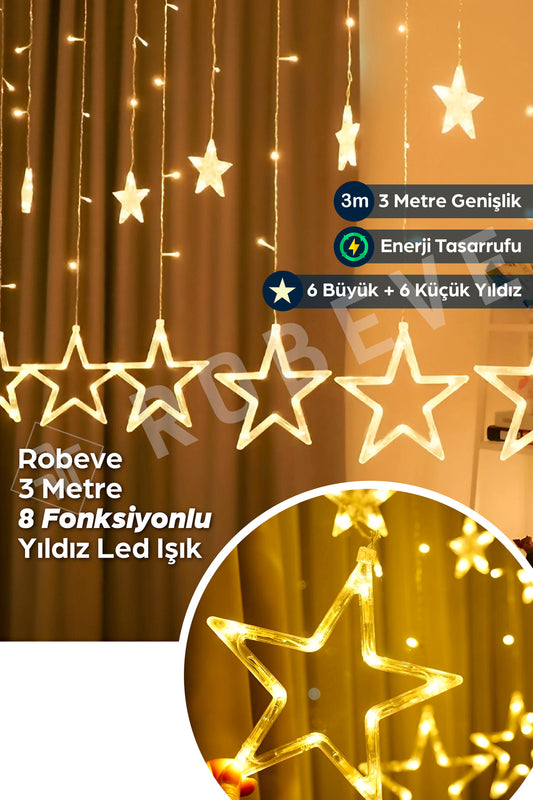 138 Ledli Yıldız Perde Işık 3 M Yılbaşı Işığı Led Işık Saçak Led Yılbaşı Perde Led
