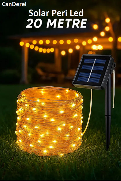 Güneş Enerjili 20 Metre Peri Led Işık 200 Led 8 Mod Dış Mekan Ağaç Balkon Solar Bahçe Aydınlatma