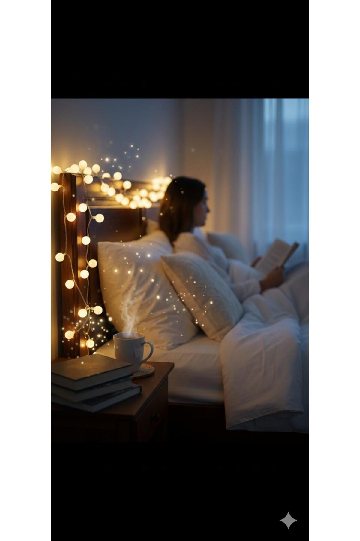 Pilli Dekoratif Top Led Işık Zinciri - Gün Işığı 3 Metre 20'li Top Led - Oda ve Mekan Süsleme Işığı