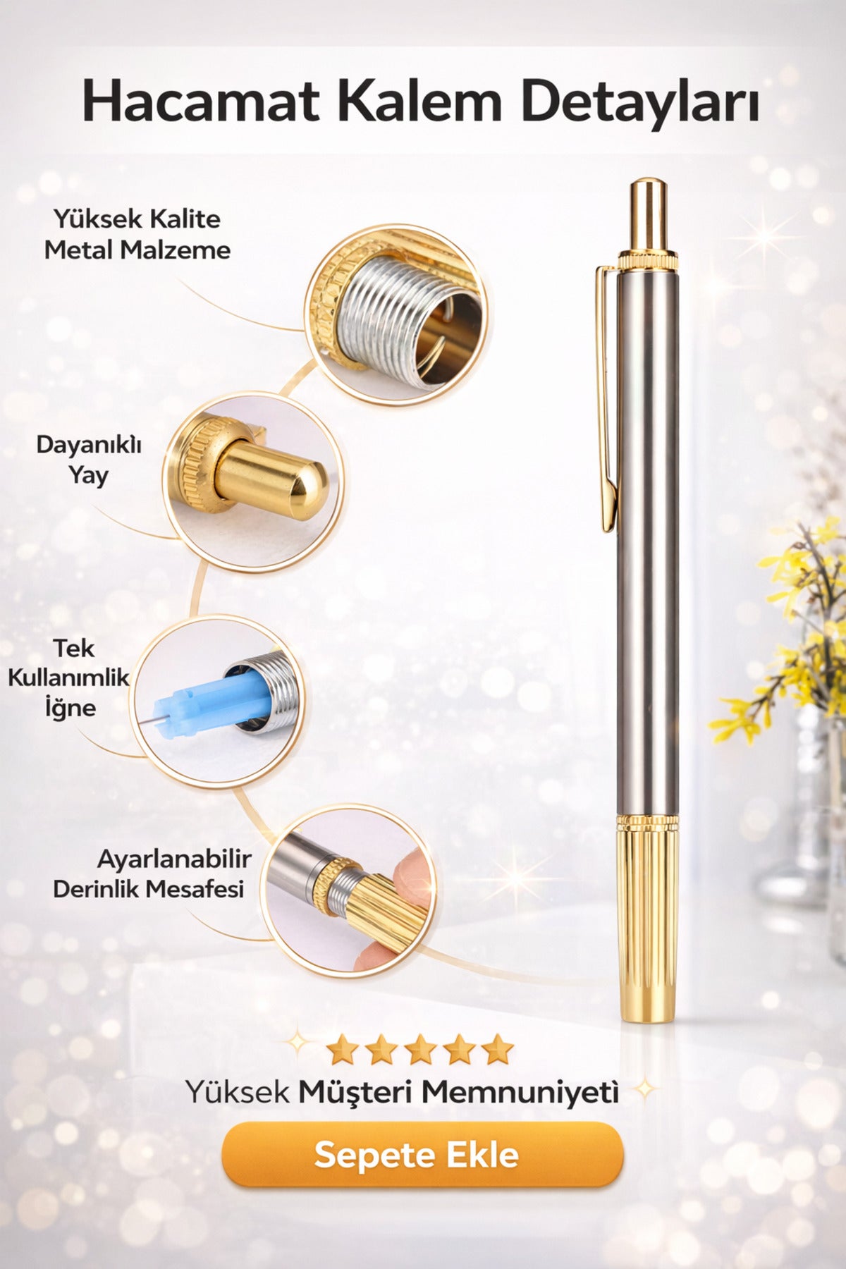 Ayarlanabilir Derinlikli Metal Hacamat Kalemi – Tek Kullanımlık İğne Uyumlu