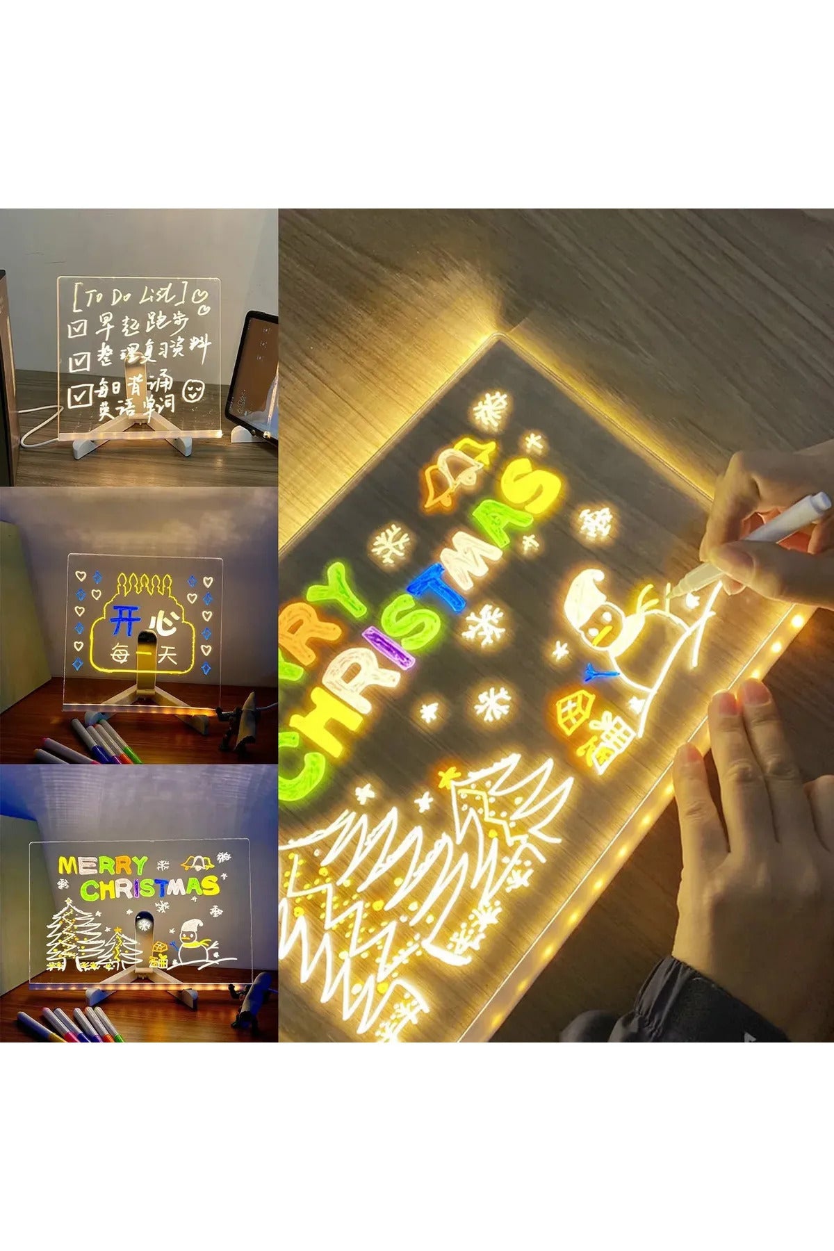 Yeni Tasarım 30x20 Neon Led Işıklı Büyük Boy Yazı Çizim Tahtası Ayarlanabilir Stant Ve Kalem Hediye