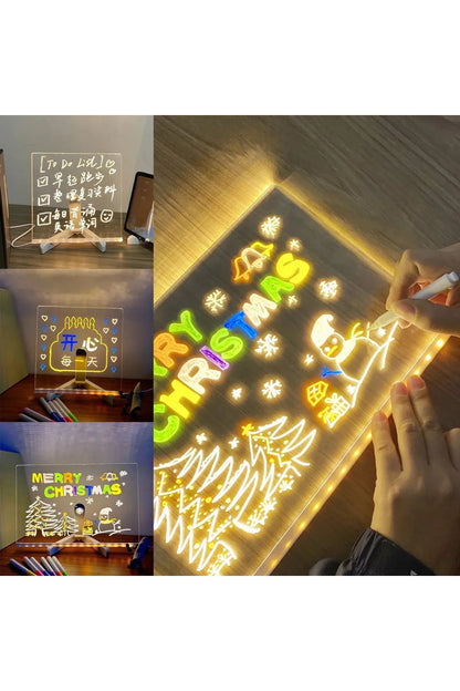 Yeni Tasarım 30x20 Neon Led Işıklı Büyük Boy Yazı Çizim Tahtası Ayarlanabilir Stant Ve Kalem Hediye