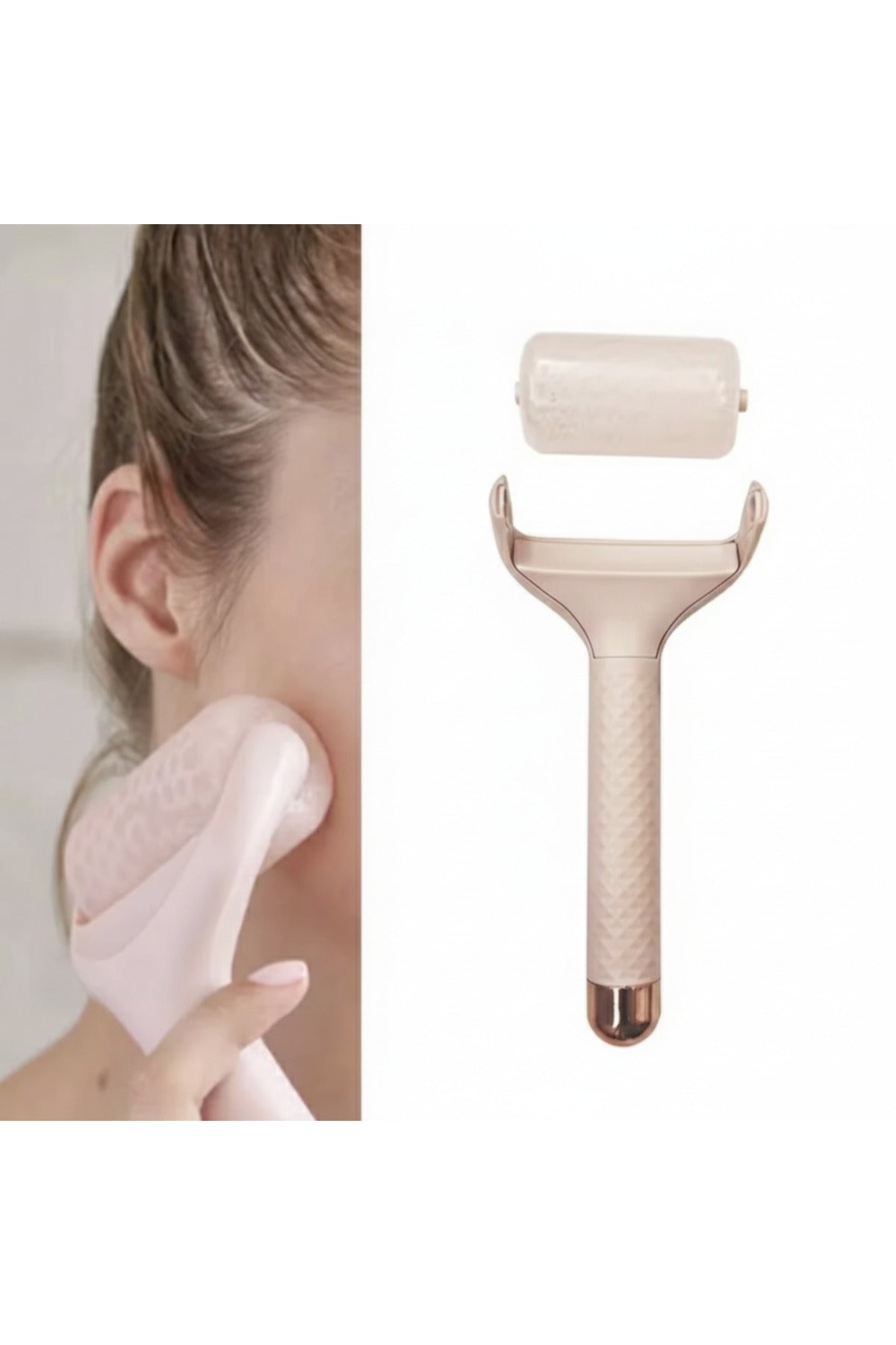 Buz Silindiri Ice Roller Şişkinlik Giderici ve Gözenek Sıkılaştırıcı Yüz Masaj Aleti Pembe Gold Seri