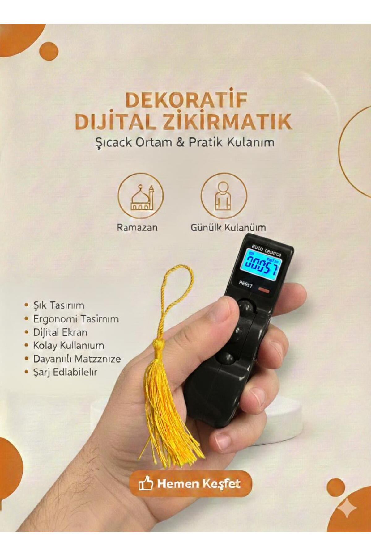 Dijital Tesbih Sayacı – LCD Ekranlı Zikir ve Dua Sayacı, Reset Tuşlu Beads Counter