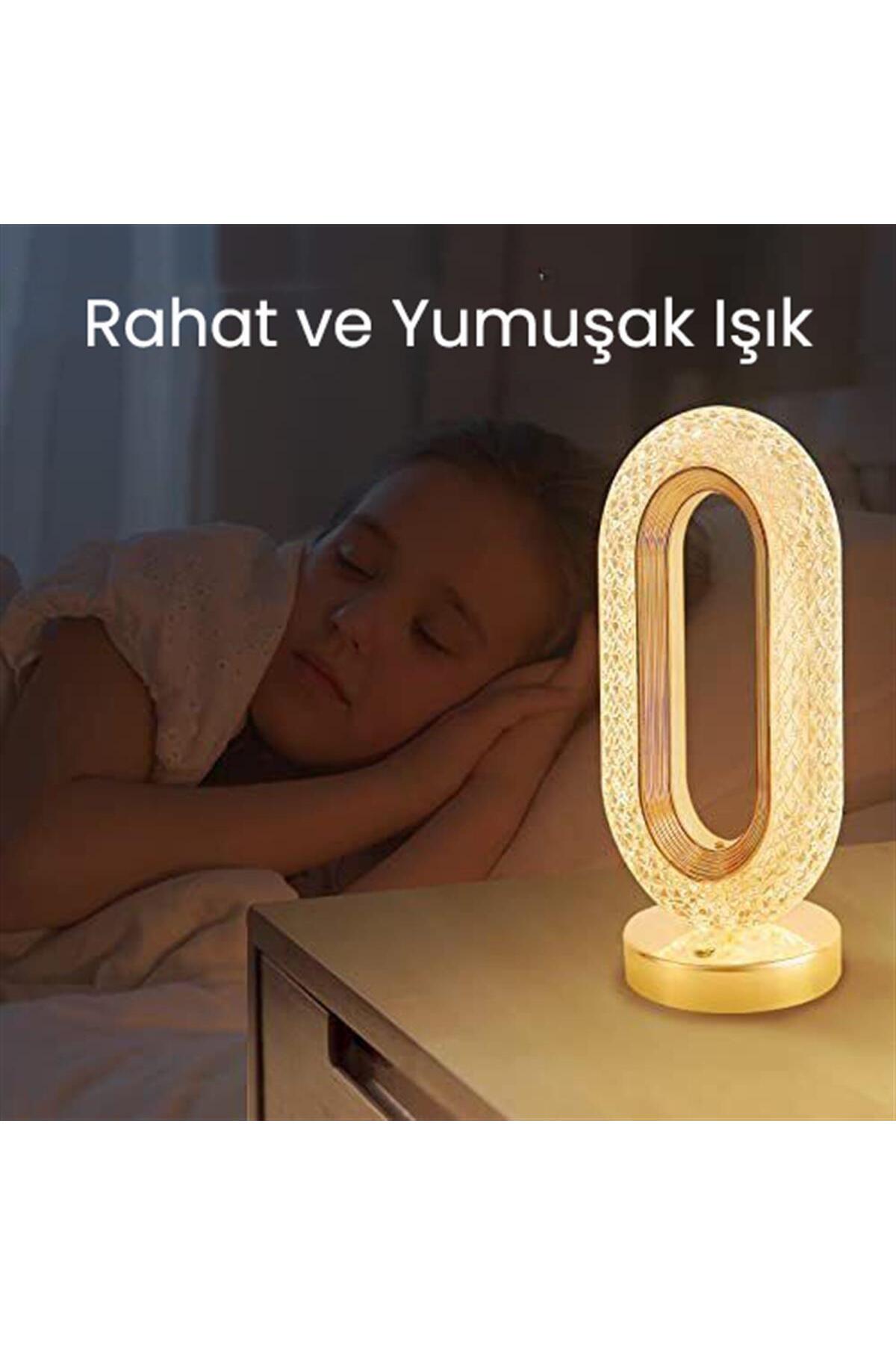 Kristal Masa Lambası - Şarjlı, Dokunmatik,3 Renk Modlu Dekoratif Işık