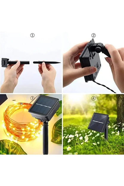 Güneş Enerjili 20 Metre Peri Led Işık 200 Led 8 Mod Dış Mekan Ağaç Balkon Solar Bahçe Aydınlatma