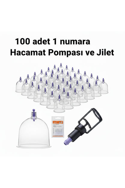 Kupa ve masaj Seti – 100 Adet 1 numara Plastik Kupa + Pompa + Jilet