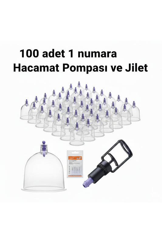 Kupa ve masaj Seti – 100 Adet 1 numara Plastik Kupa + Pompa + Jilet
