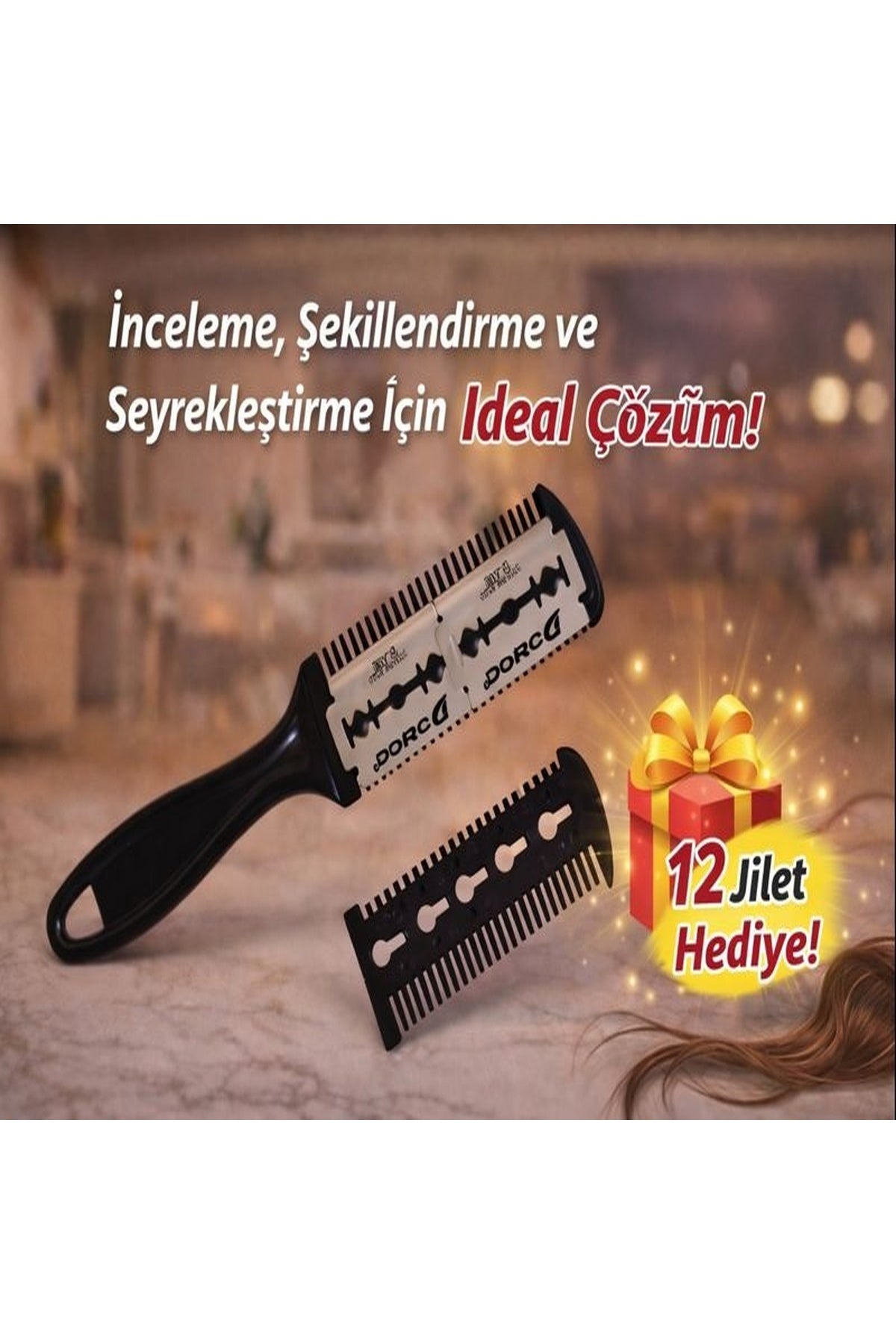 Saç Seyreltme Jiletli Tarak | Profesyonel Saç Kesim ve Şekillendirme Aparatı, 12 Jilet Hediye