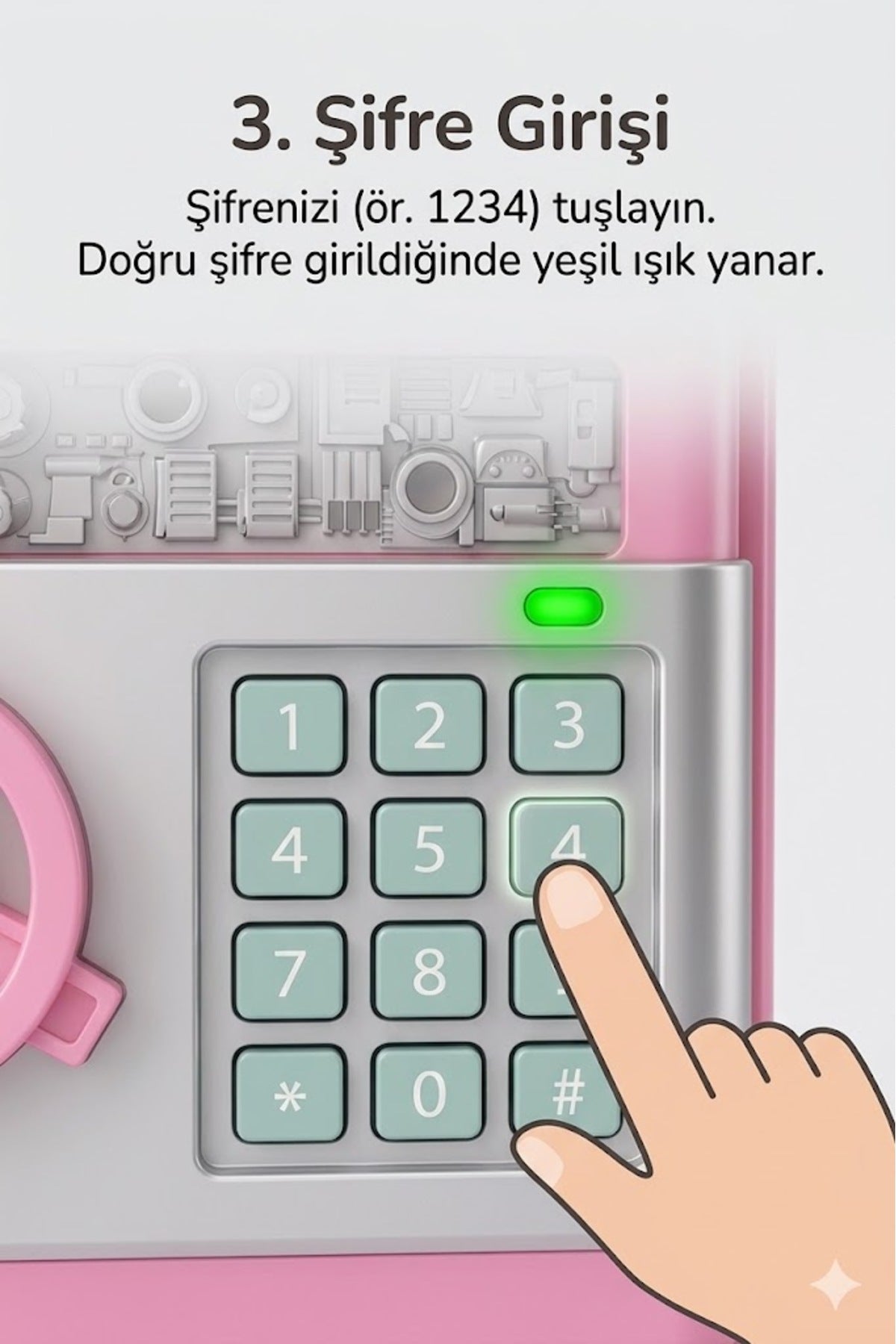 Pembe Şifreli Elektronik Kumbara Çocuklar İçin | ATM Kart Girişli Otomatik Para Yutan Para Kasası
