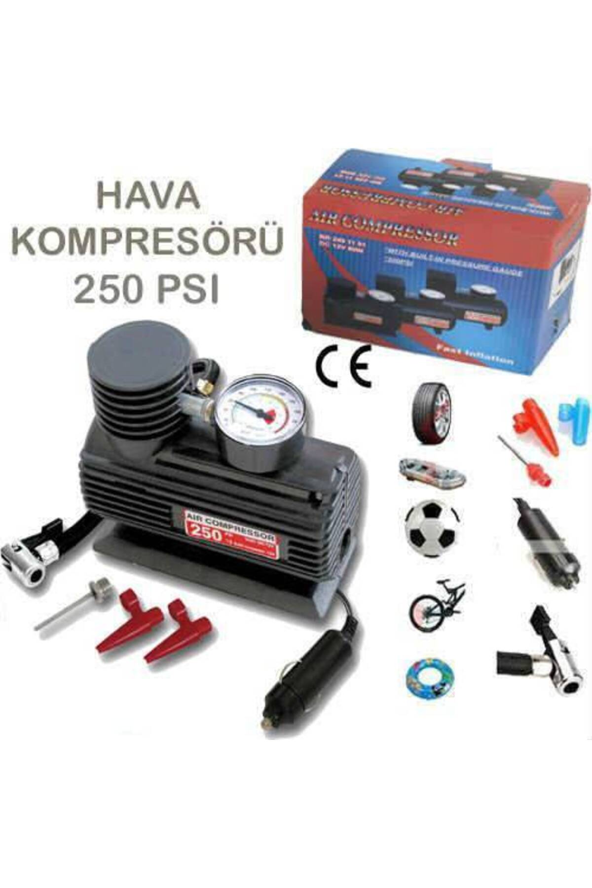 Hava Kompresörü Lastik Pompası Mini 12V 250 PSI