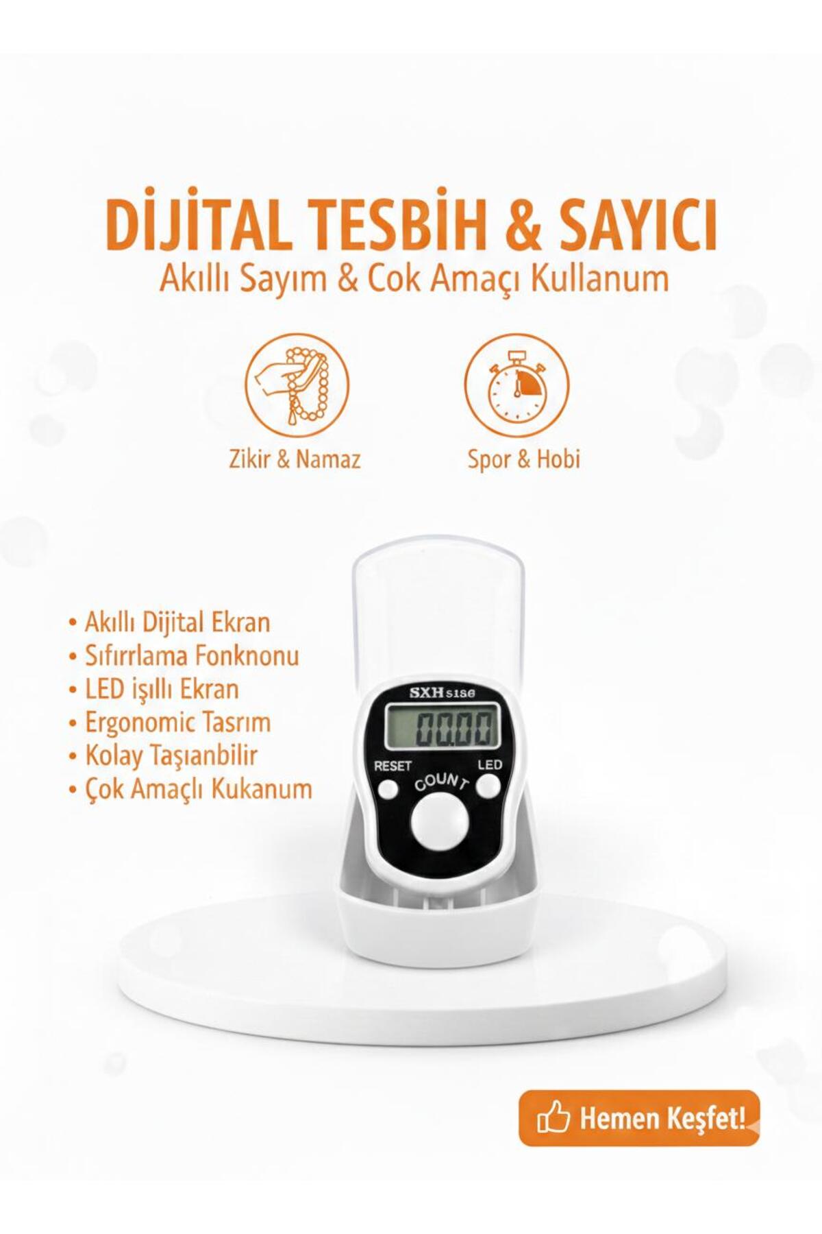 Dijital Parmak Zikirmatik LCD Ekranlı El Sayaç Reset Tuşlu Taşınabilir Mini Sayacı