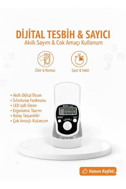 Dijital Parmak Zikirmatik LCD Ekranlı El Sayaç Reset Tuşlu Taşınabilir Mini Sayacı