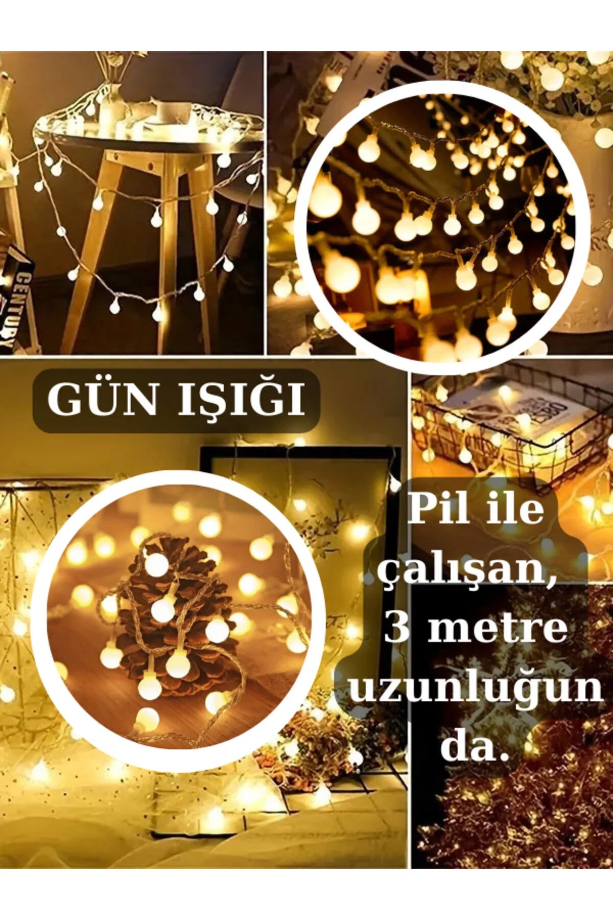 3 Metre Pilli Gün Işığı Top LED Aydınlatma – Dekoratif Peri Işık Ev Oda Süsleme