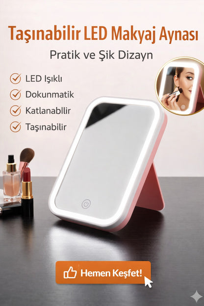 LED Işıklı Taşınabilir Makyaj Aynası Dokunmatik Kontrollü Katlanabilir Masaüstü Ayna