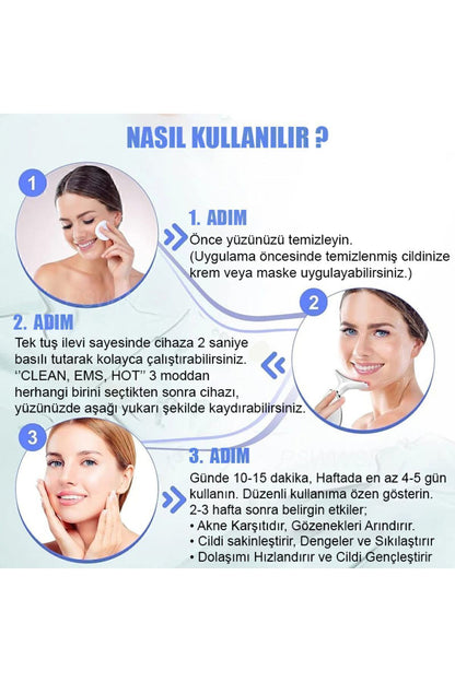 Kırışıklık Karşıtı Güzellik Cihazı Sıcak Kompres Işık Terapisi Ems Yüz Masajı Boyun Kaldırma