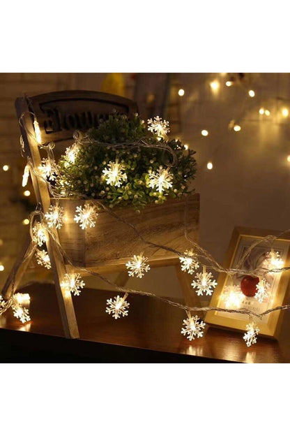 Dekoratif Kar Tanesi Şekilli Günışığı Renkli 30 LED Yılbaşı Pilli LED Işık Aydınlatma 8 Kademeli