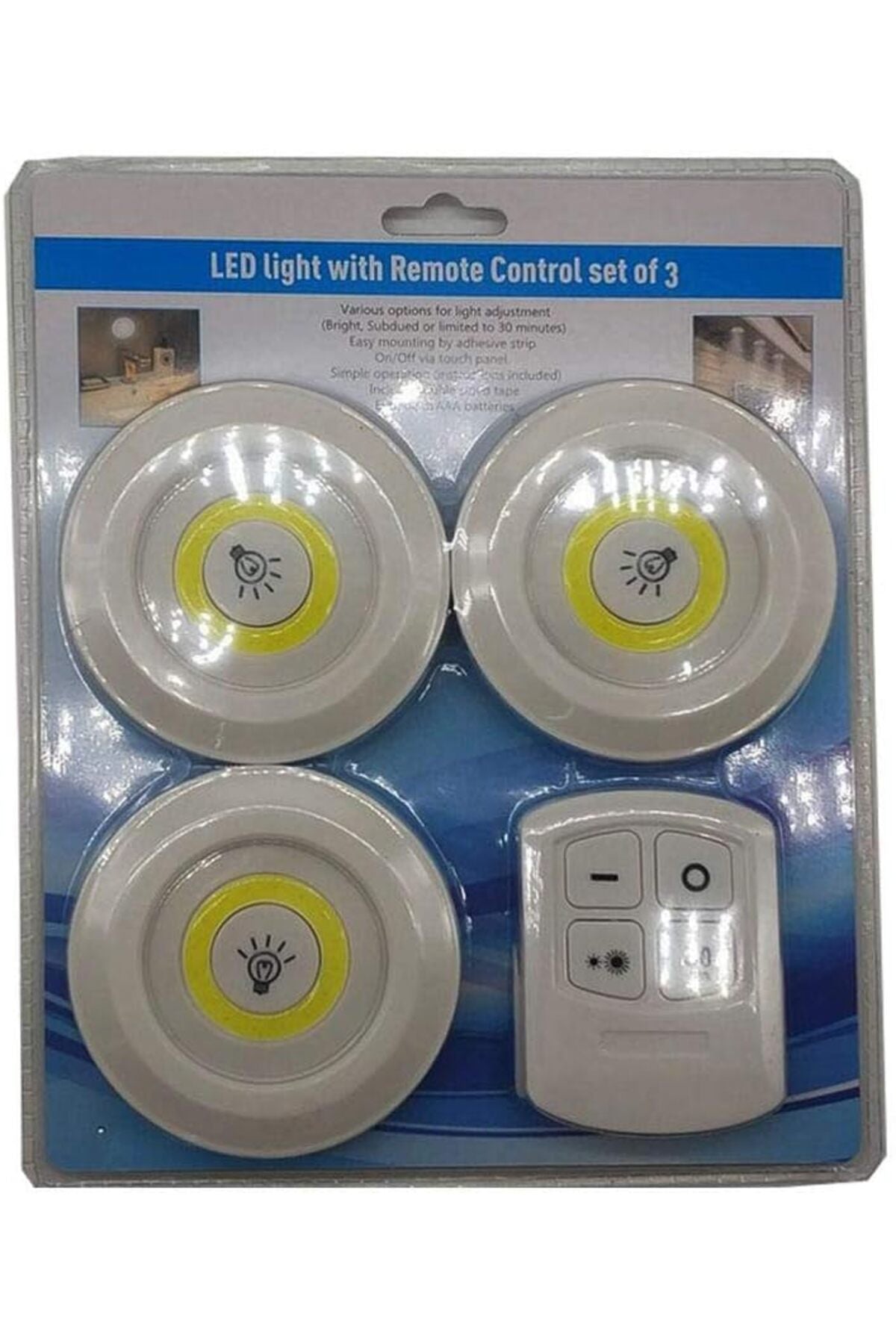 Realx Led Işık Kablosuz Uzaktan Kumandalı Dolap Içi Led Ampul Seti 3lü Set Gece Lambası Spot Lamba