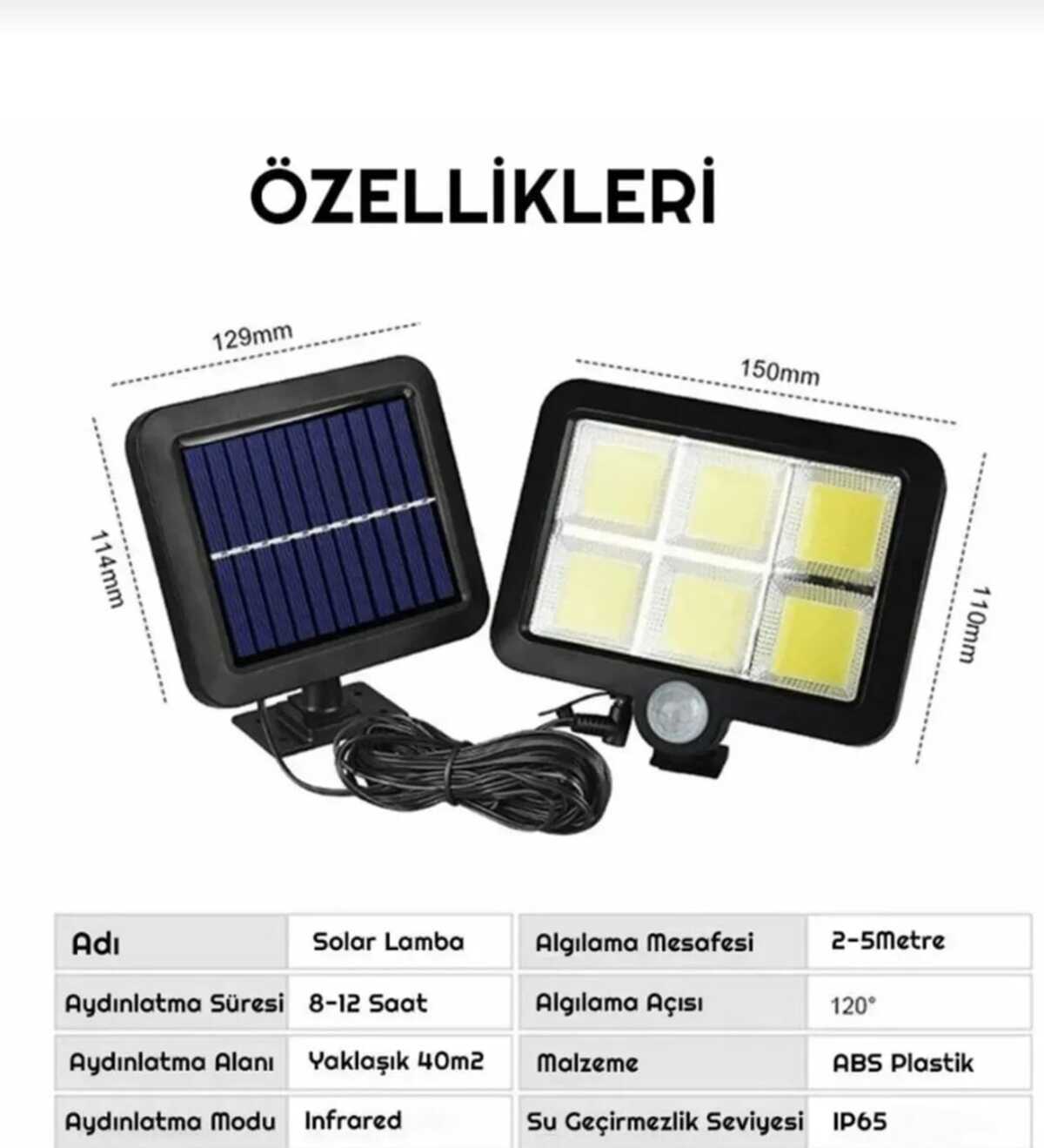 Kumandalı 3 Modlu Hareket Sensörlü Güneş Enerjili Solar 120 Cob Led Bahçe