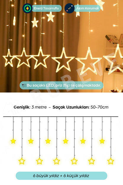 138 Ledli Yıldız Perde Işık 3 M Yılbaşı Işığı Led Işık Saçak Led Yılbaşı Perde Led