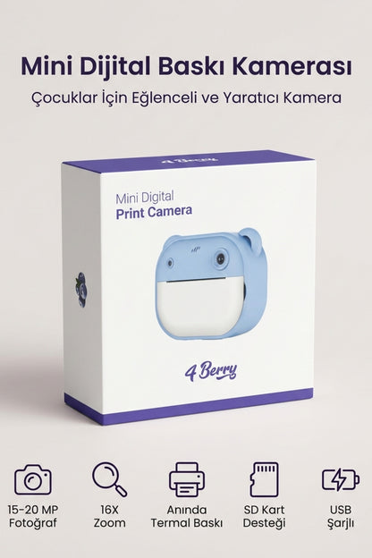 Anında Baskılı Çocuk Kamerası HD Ekranlı Termal Etiket ve Fotoğraf Baskı