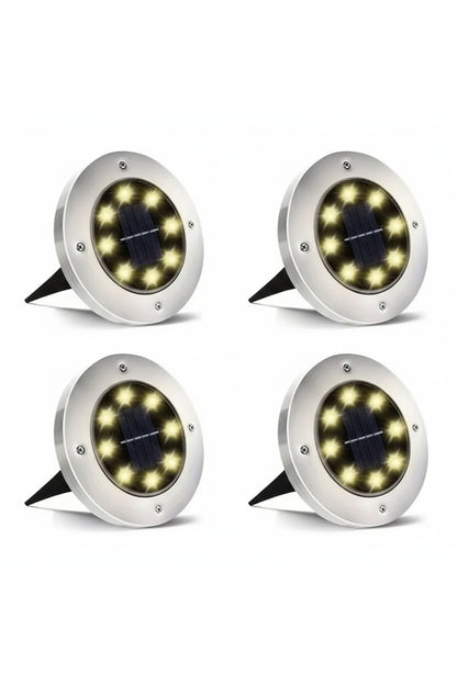 8 LED Güneş Enerjili 4 Adet Solar Bahçe Aydınlatma Paslanmaz Çelik Su Geçirmez Armatür Saplama Lamba