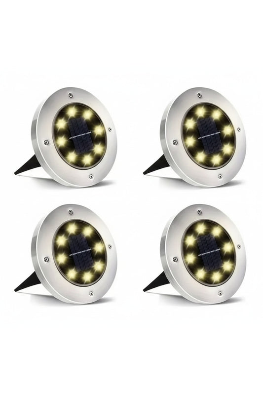 8 LED Güneş Enerjili 4 Adet Solar Bahçe Aydınlatma Paslanmaz Çelik Su Geçirmez Armatür Saplama Lamba