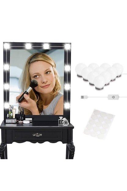 Nostalji Hollywood Tarzı 10'lu Makyaj Masası Aynası Beyaz Led Işıklı Lamba Usb Glrshop