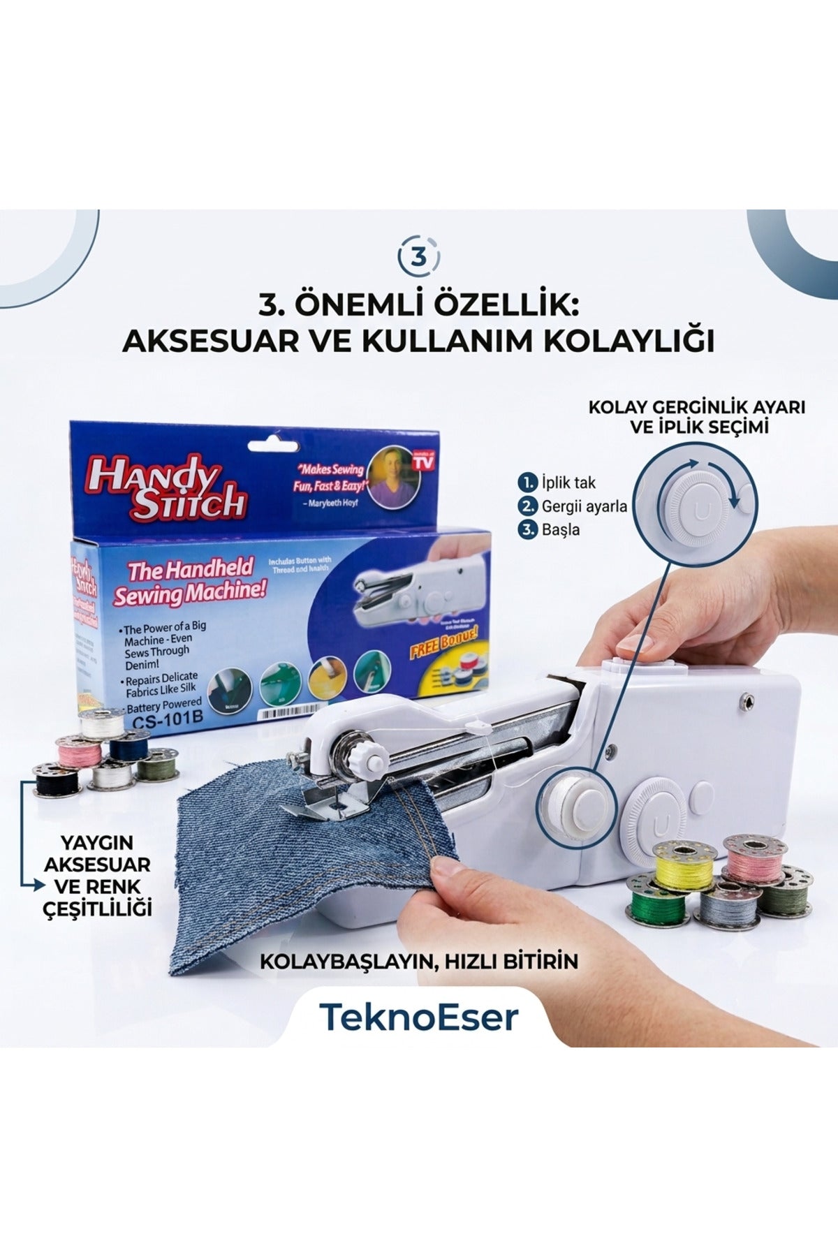 Pratik El Tipi Mini Dikiş Makinesi - Pilli Taşınabilir Hızlı Onarım Aleti