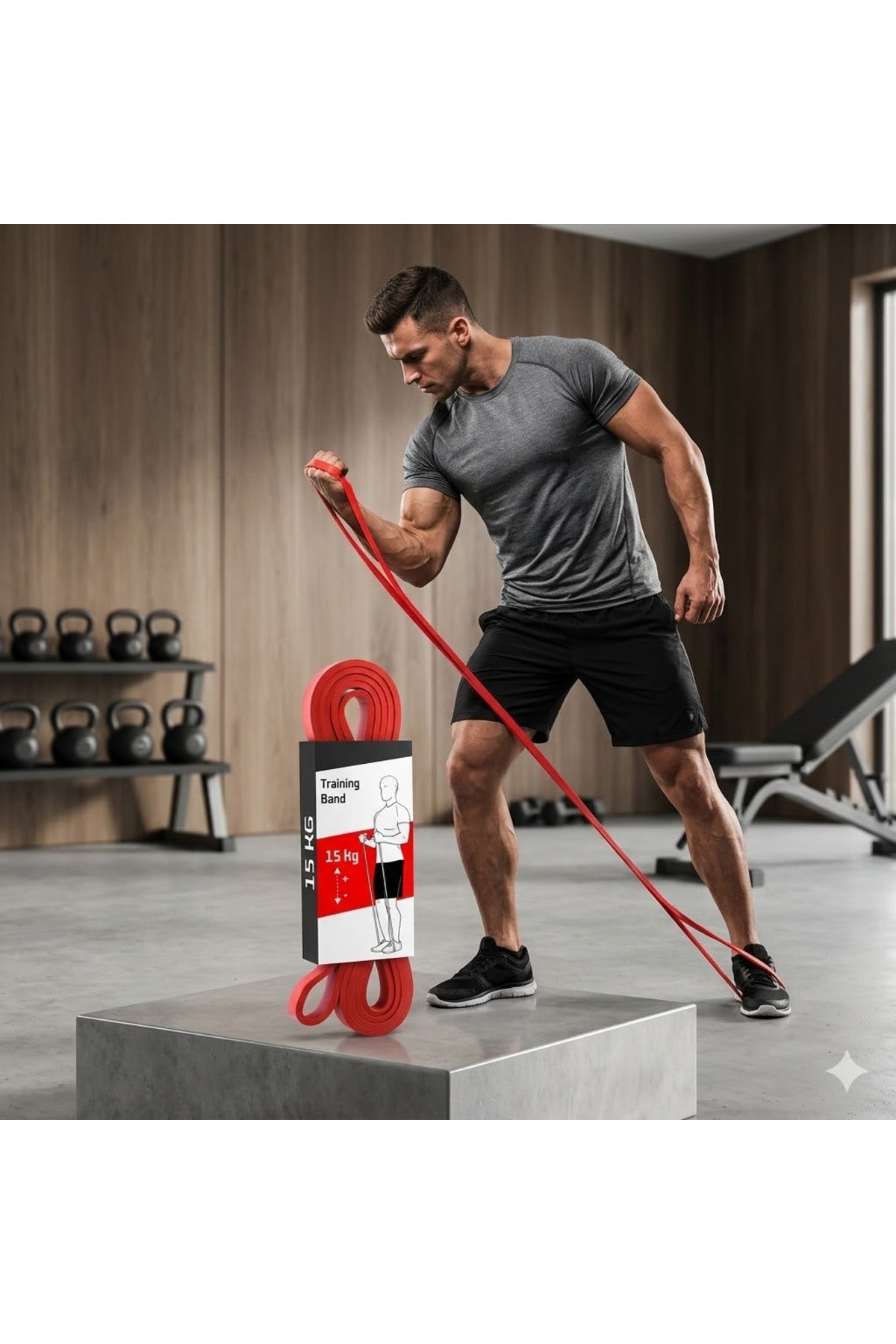 15 KG Pilates Direnç Bandı Kırmızı - Orta Sert Egzersiz Ve Spor Lastiği Fitnes Bandı
