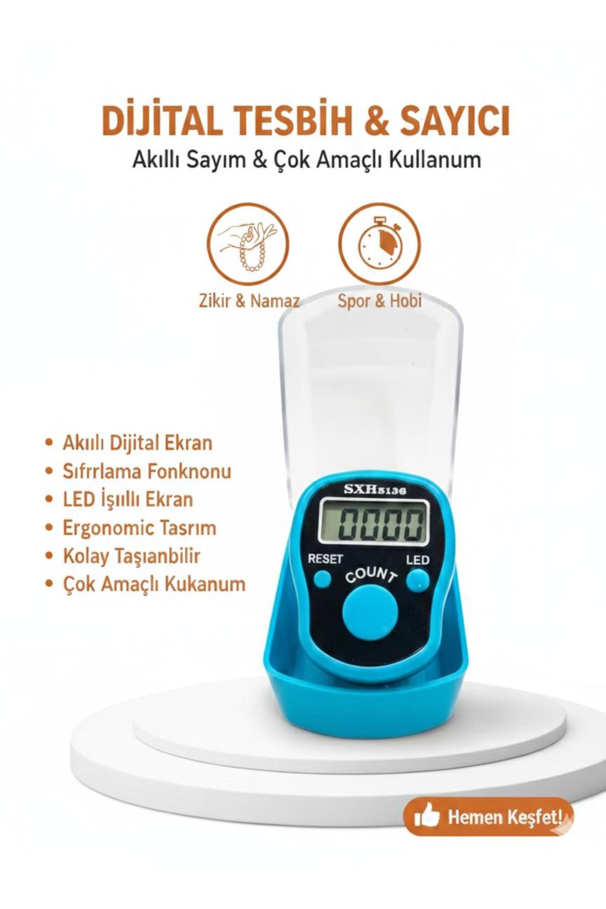 Dijital Parmak Zikirmatik LCD Ekranlı El Sayaç Reset Tuşlu Taşınabilir Mini Sayacı