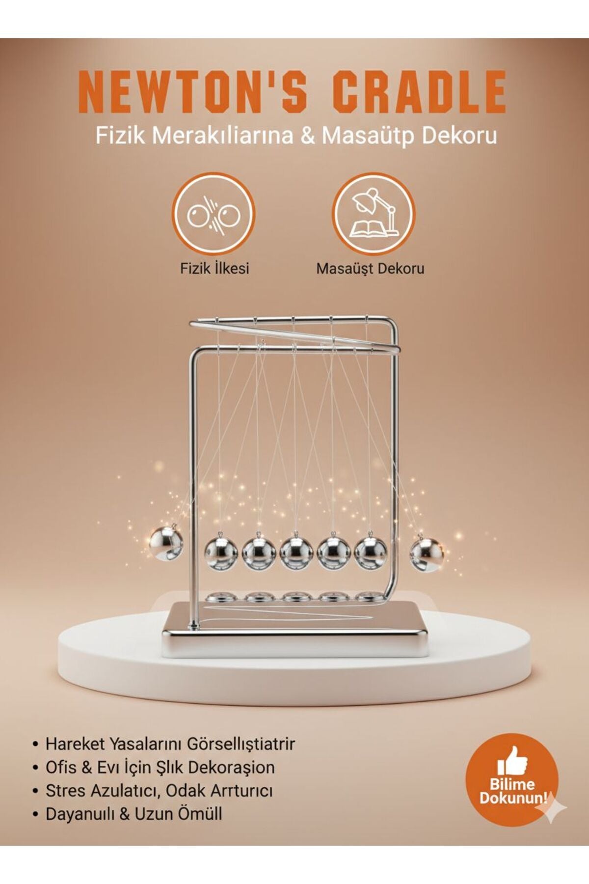 Newton's Cradle Denge Topları - Ofis ve Ev İçin Şık Metal Tasarım Dekoratif Masaüsü Objesi