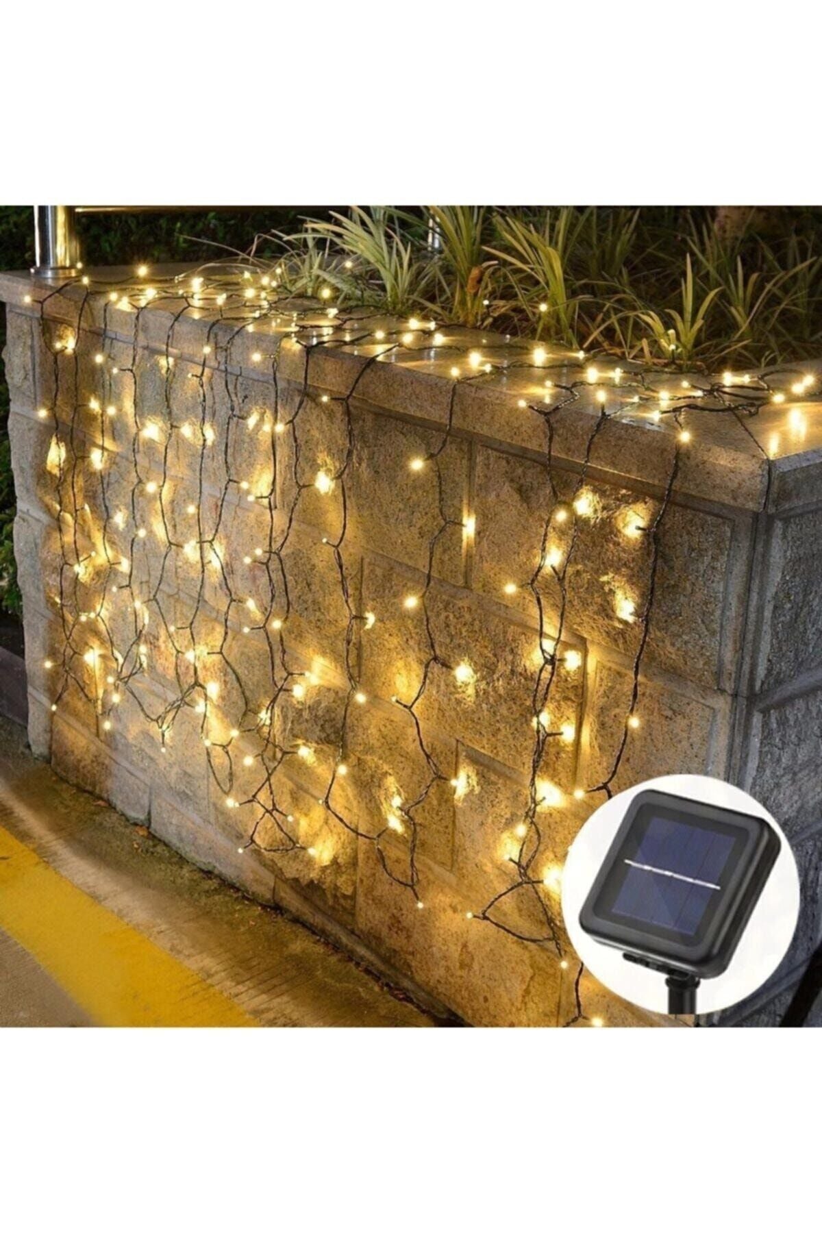 Solar 100 Ledli 12 Metre Gün Işığı Bahçe Aydınlatma Dekorasyon Güneş Enerjili Led Sarı Işık