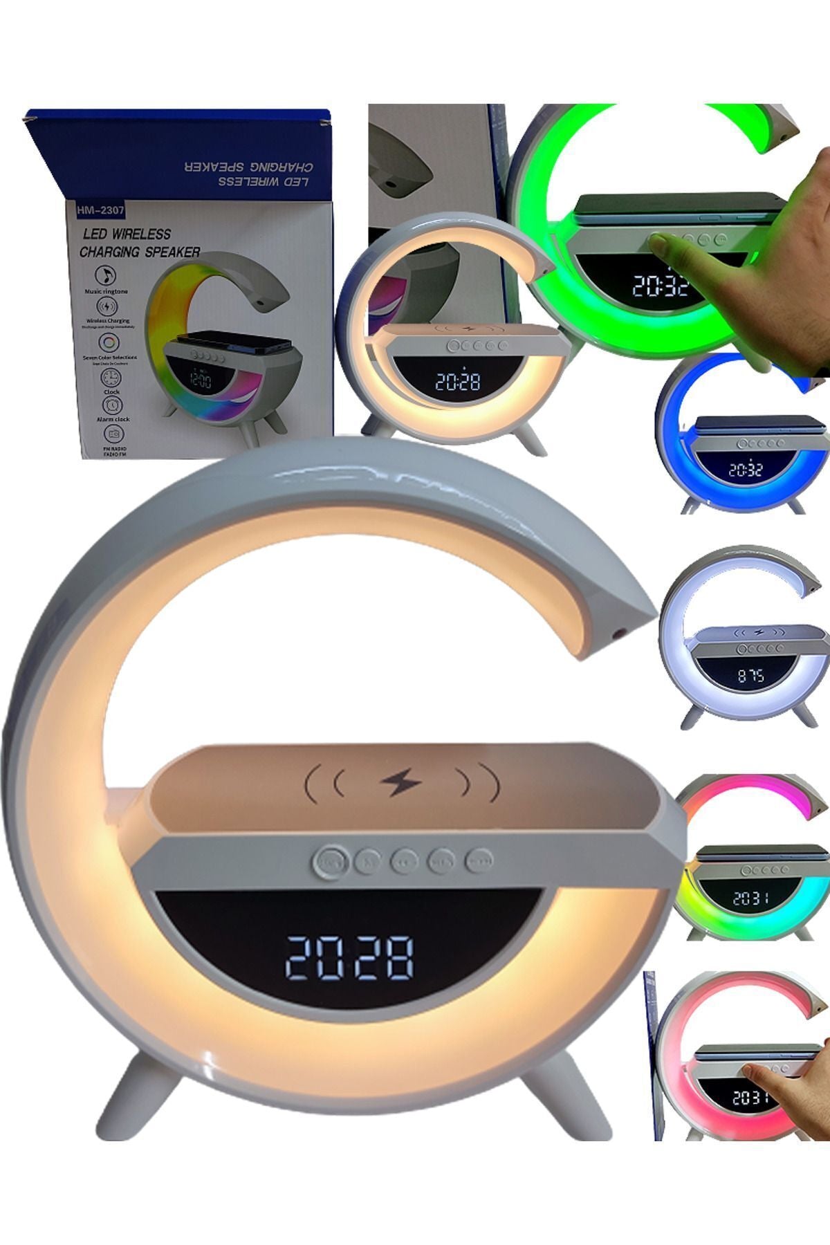 G Kablosuz Şarj, Bluetooth, Müzik Çalar, Alarm, Büyük Saat, Hoparlör Özellikli Masa ve Gece Lambası