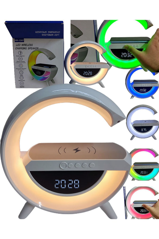 G Kablosuz Şarj, Bluetooth, Müzik Çalar, Alarm, Büyük Saat, Hoparlör Özellikli Masa ve Gece Lambası