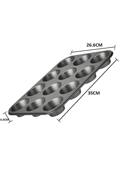 12'li Metal Yapışmaz Muffin Kek Kalıbı (26.5CM*35CM)