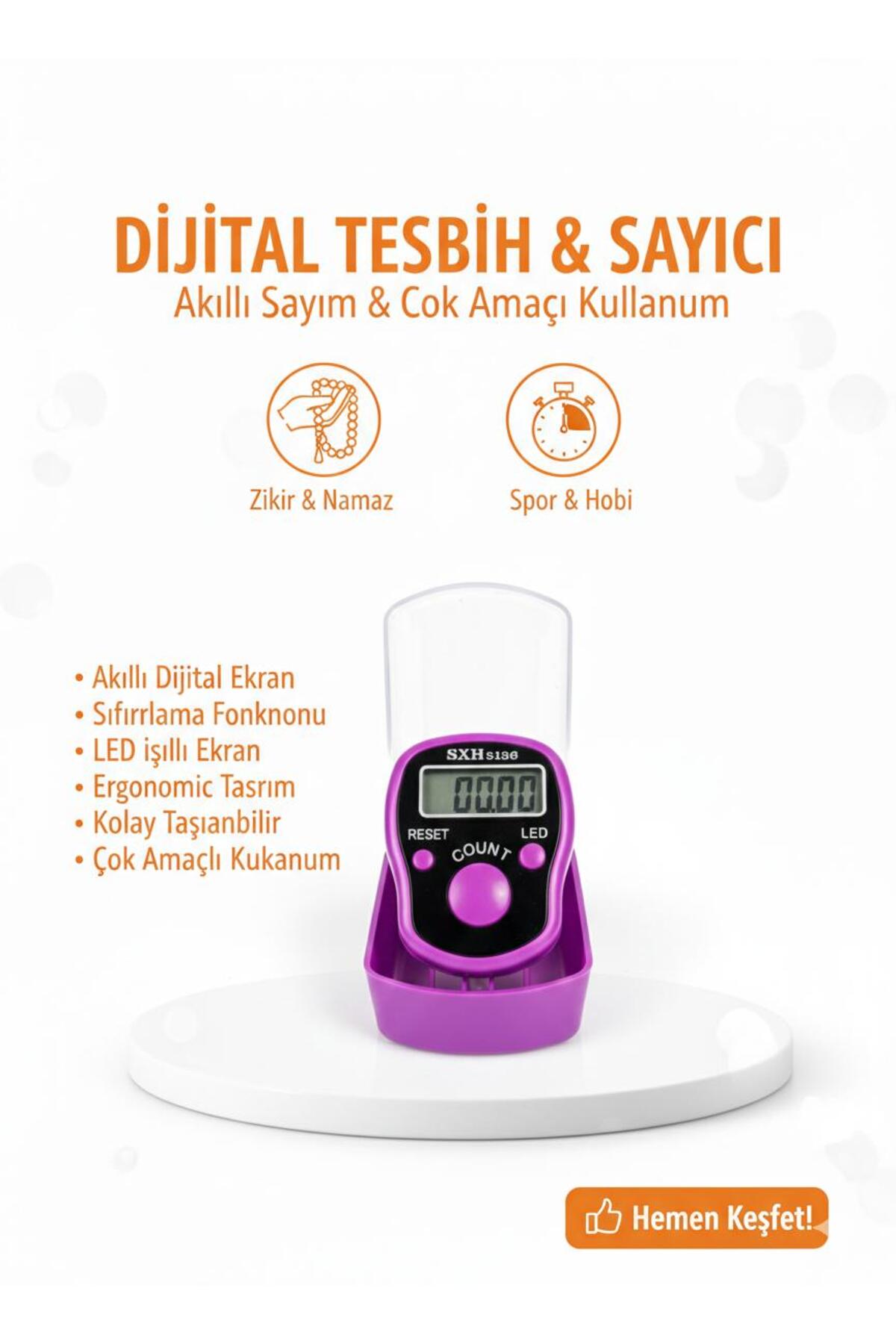 Dijital Parmak Zikirmatik LCD Ekranlı El Sayaç Reset Tuşlu Taşınabilir Mini Sayacı