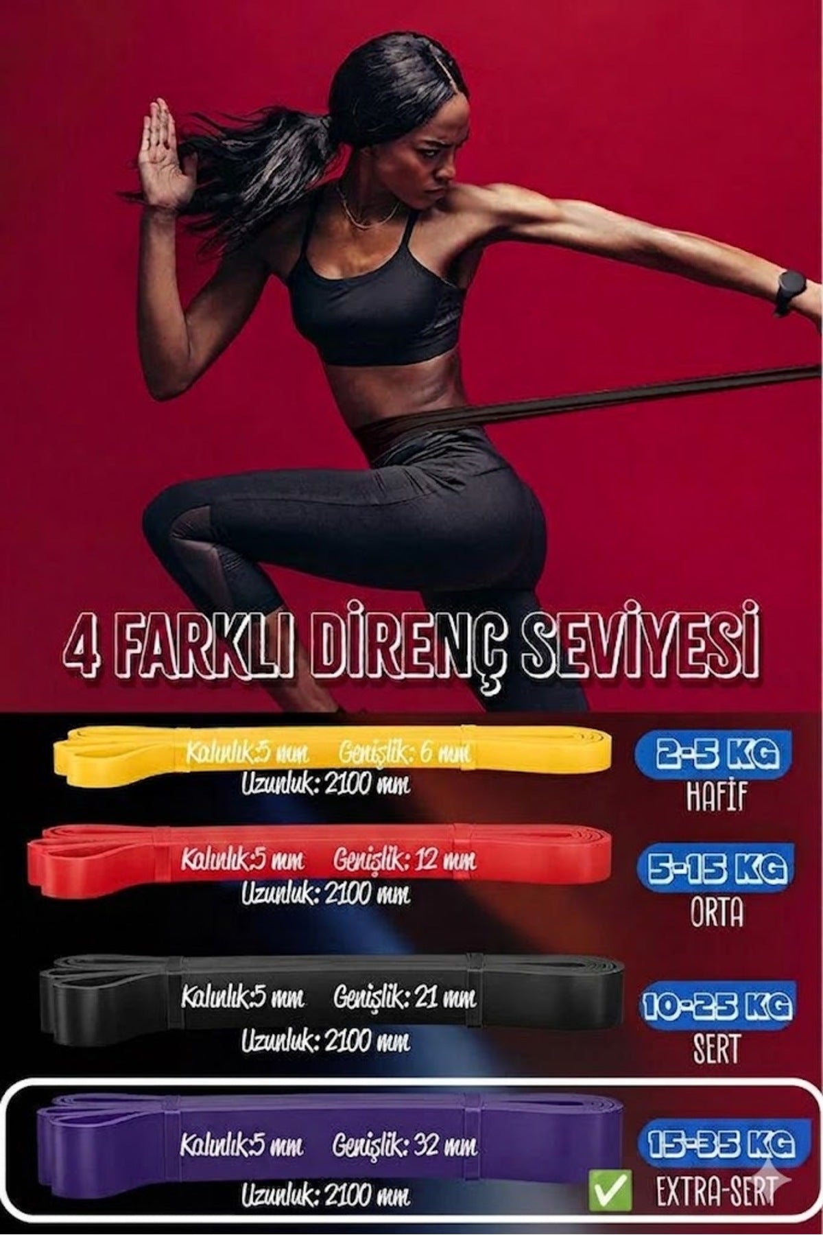 35 KG Pilates Direnç Bandı Mor - Ağır Sert Egzersiz Ve Spor Lastiği Fitnes Bandı