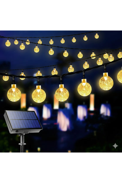 7 Metre Solar Güneş Enerjili Kristal Top Bahçe Aydınlatma Zincirl 50 Led Dekoratif Dış Mekan Lambası